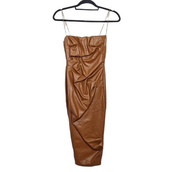 NWT Nookie x Posse Faux Leather Brown Midi Dress Size Small - Picture 2 of 12
